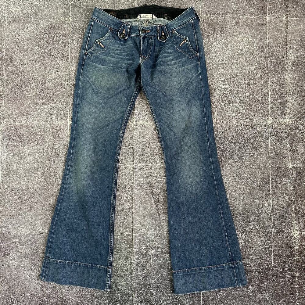 Women's Vintage Y2K Studio LA USA Flared Blue Denim Bell Bottom Jeans Sz 27 X 30